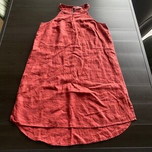 Sigrid Olsen Womens Medium Rust Red 100% Linen Halter Neck High Low Shift Dress